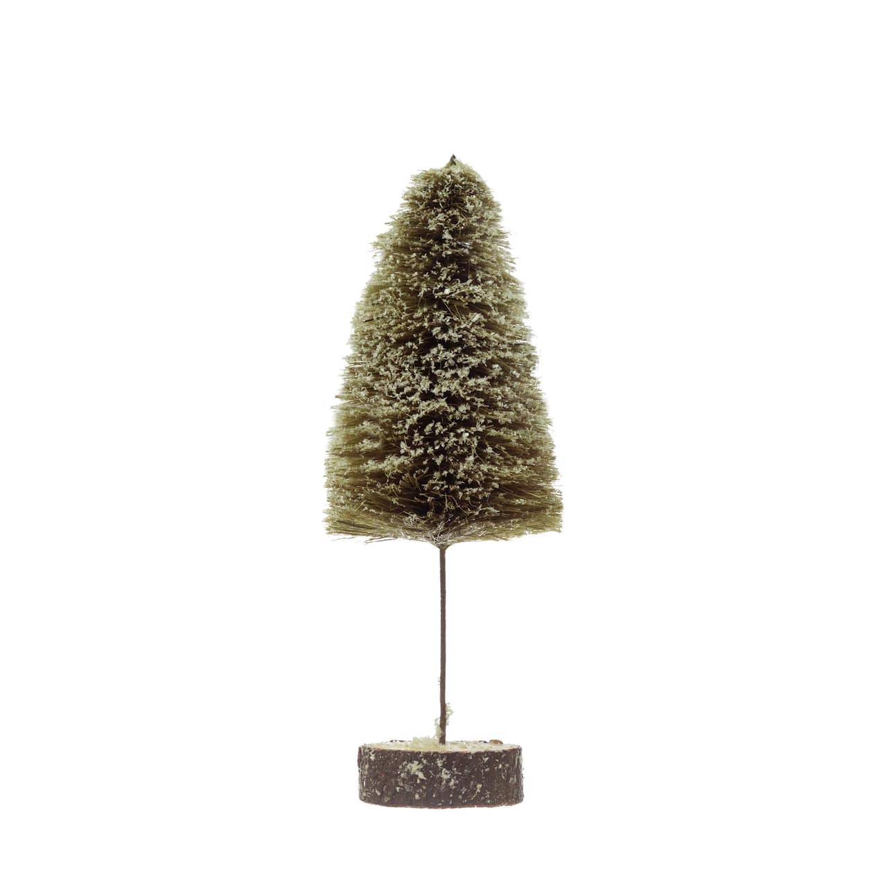 Hello Honey® 12.5" Sisal Bottle Brush Tree with Wood Slice Base & Snow Finish